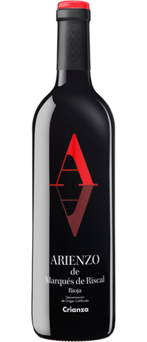 Botella de vino tinto Rioja crianza Arienzo de Marqués de Riscal 